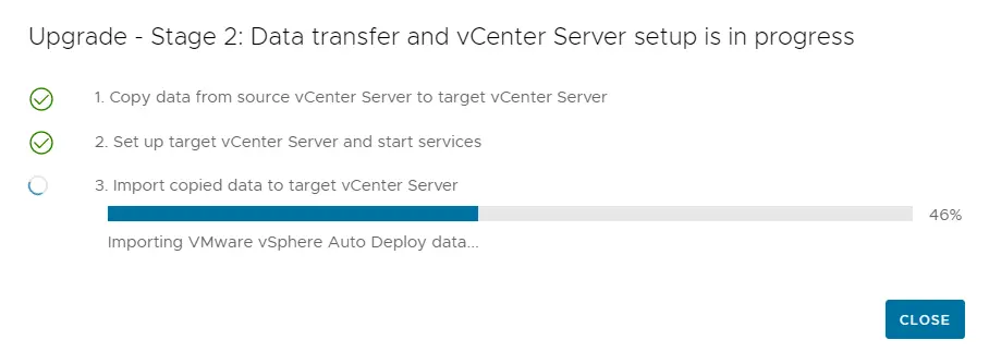 Import copied data to target progress