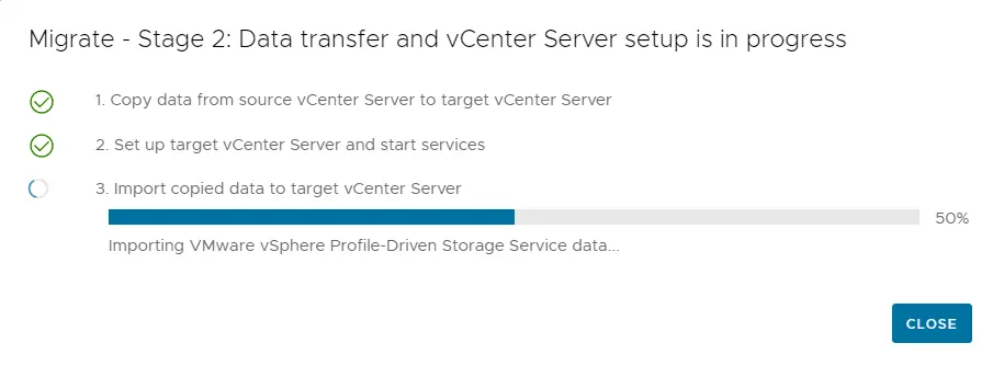 Import copied data to target vCenter