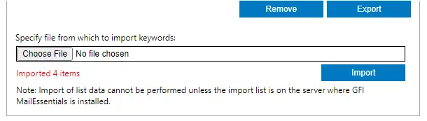 Import keywords in GFI