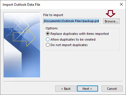 Import outlook data file