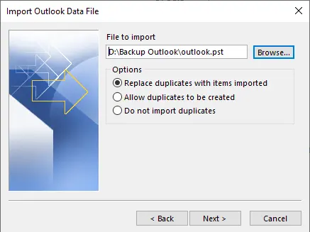 Import outlook data file