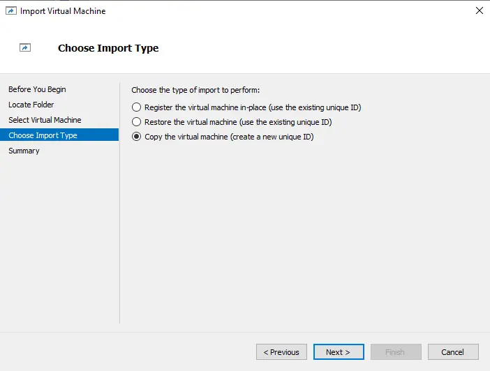 Import type as copy virtual machine