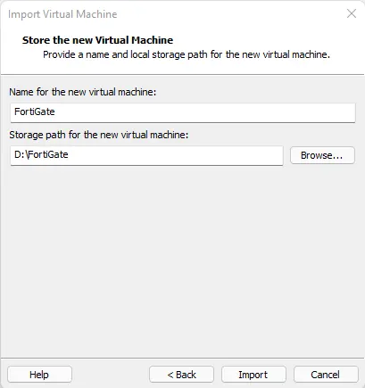 Import virtual machine VMware