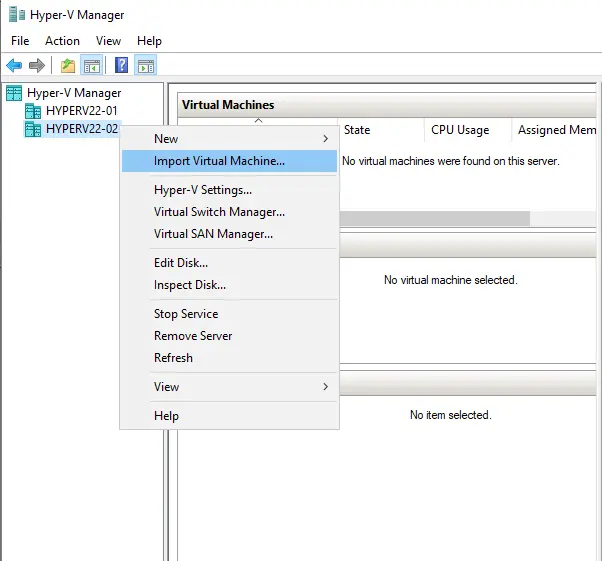 Import virtual machine hyper-v