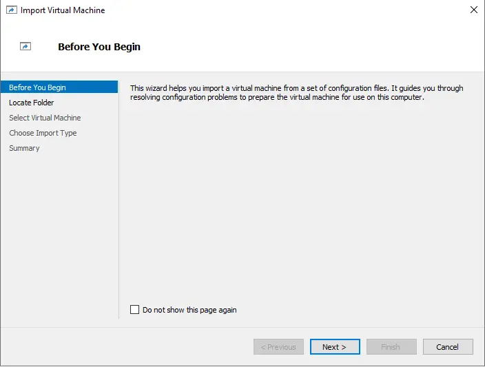 Import virtual machine wizard Hyper-V