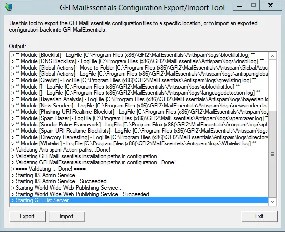 Imported configuration GFI Mailessentials