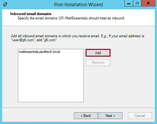 Inbound email domains GFI installation