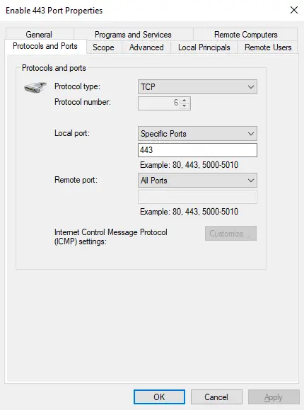 Inbound port properties