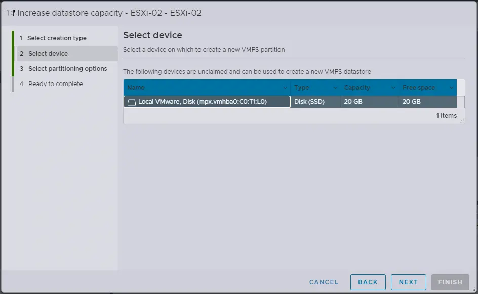 Increase datastore capacity select storage