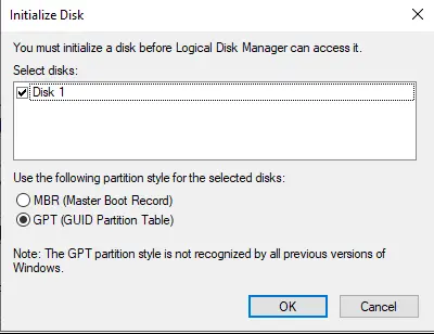 Initialize disk GPT