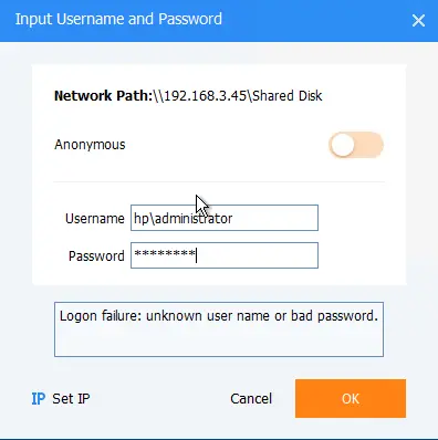 Input credentials aomei