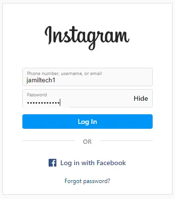 Instagram log in