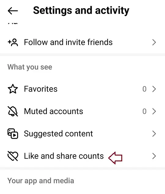 Instagram settings and activity
