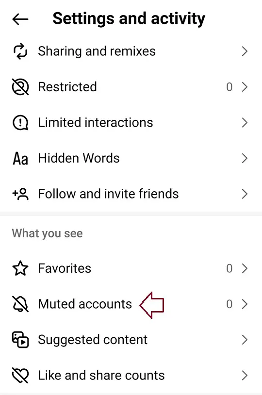Instagram settings and activity