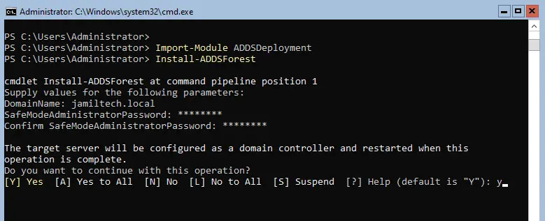 Install-ADDSForest command