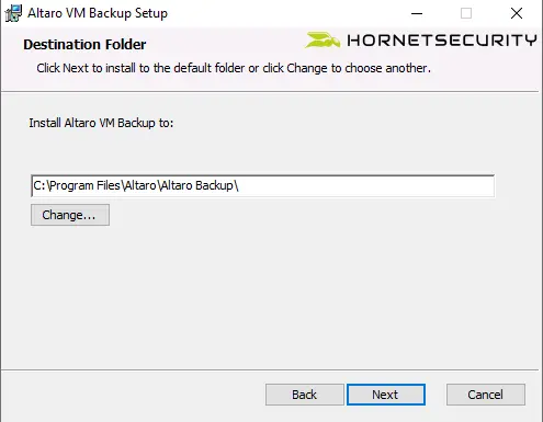 Install Altaro VM backup destination folder