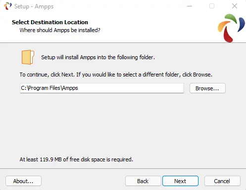 Install Ampps destination location