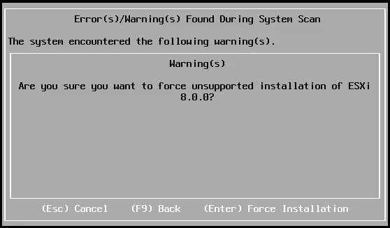 Install ESXi 8 force installation