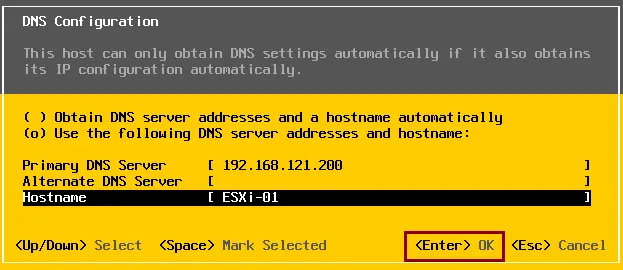 Install ESXi DNS configuration