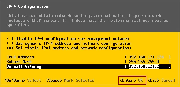 Install ESXi IPv4 configuration