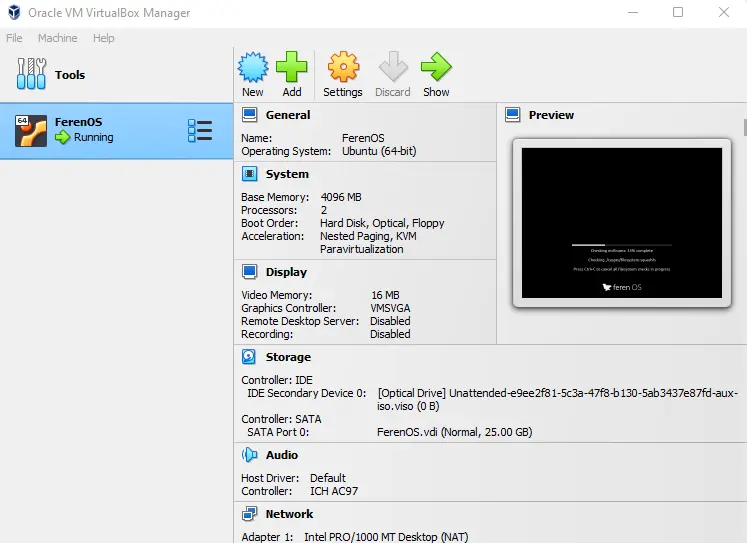 Install FerenOS on virtualbox