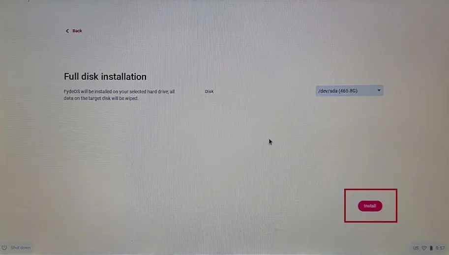 Install FydeOS full disk installation