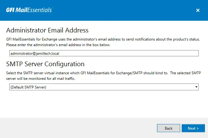 Install GFI ME SMTP server configuration