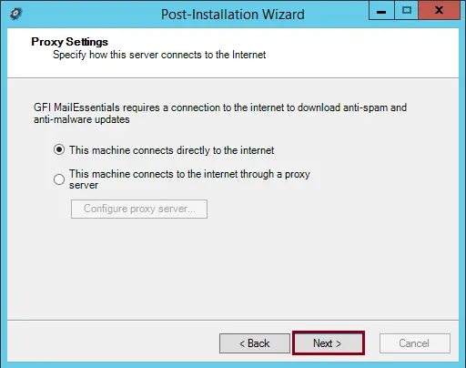 Install GFI Mailessentials proxy settings