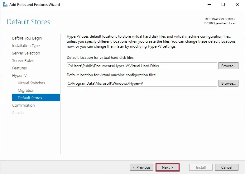 Install Hyper-V default stores