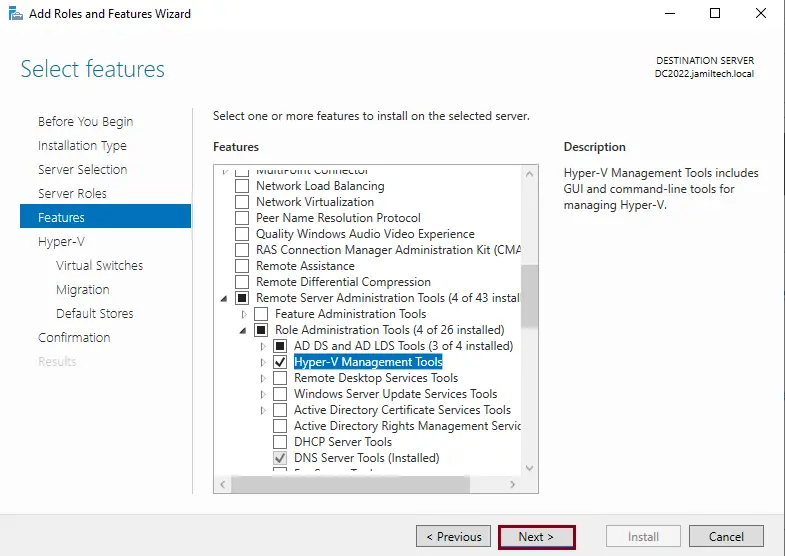 Install Hyper-V management tools