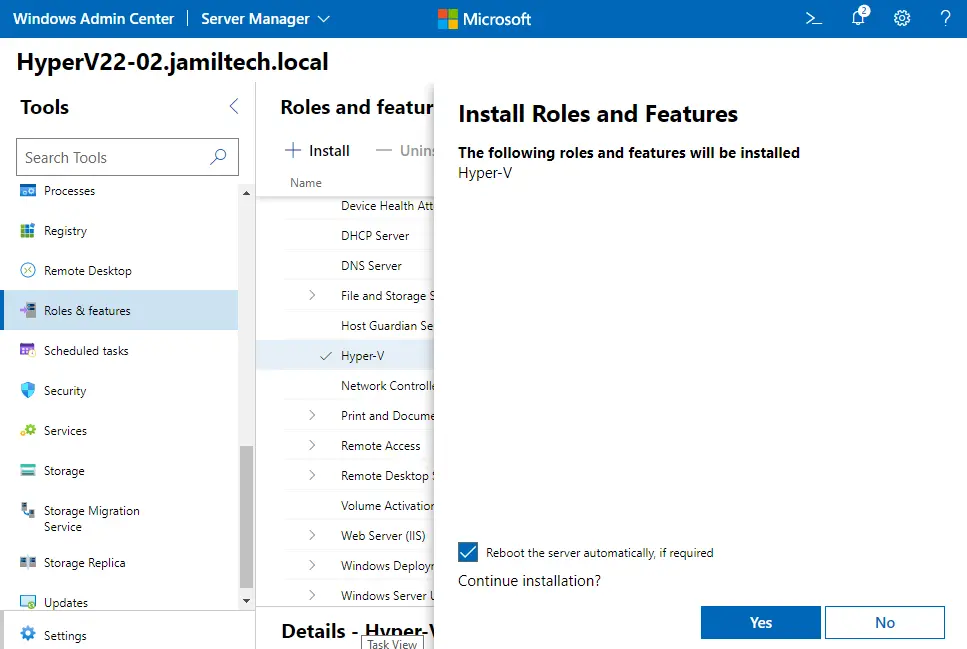 Install Hyper-V role WAC