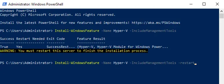 Install Hyper-V role with DISM