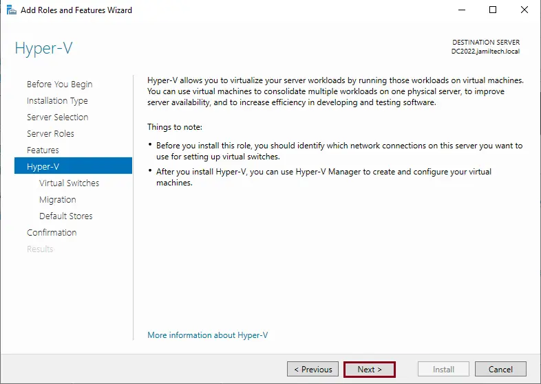 Install Hyper-V role