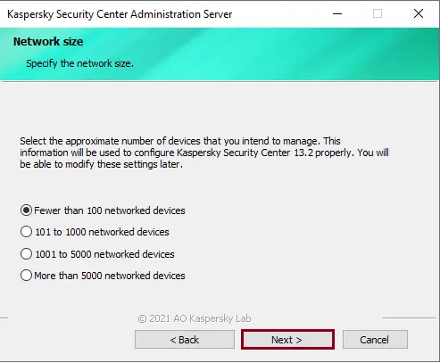 Install Kaspersky Network Size