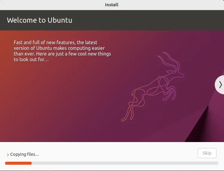 Install Linux welcome to Ubuntu