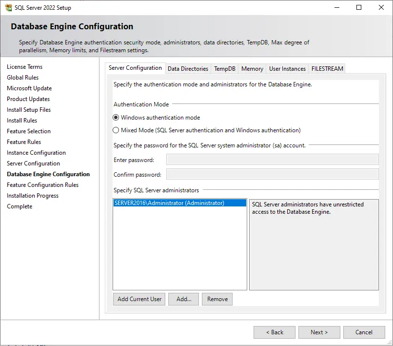 Install Microsoft SQL server 2022