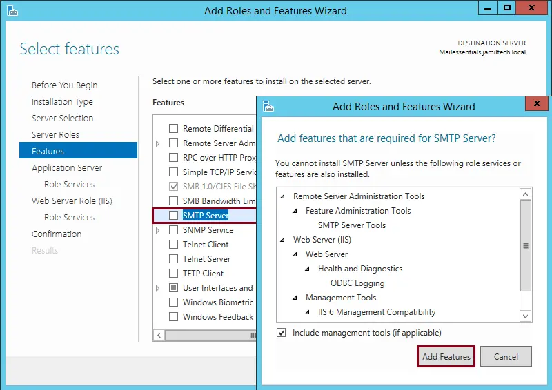 Install SMPT Server feature