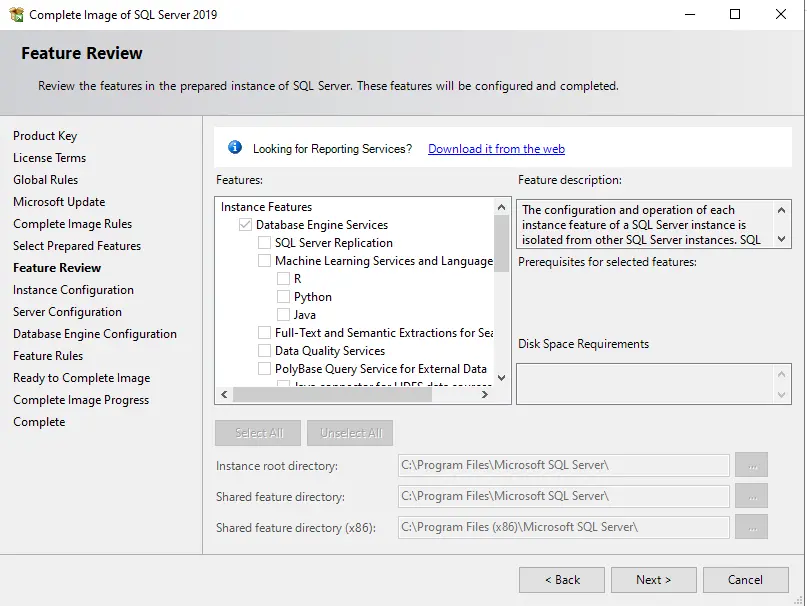 Install SQL feature review