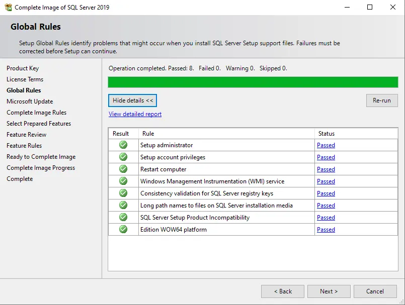 Install SQL server global rules