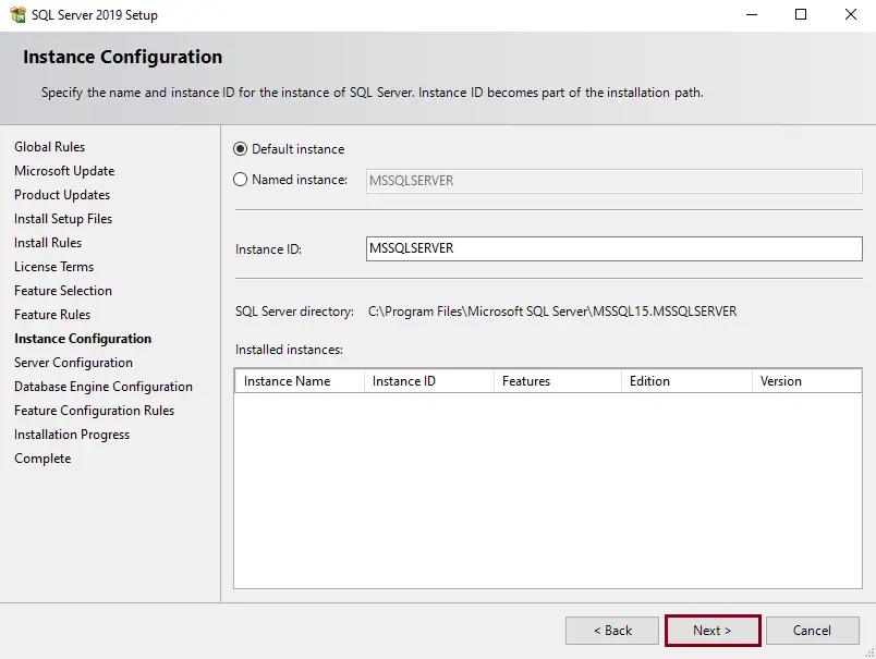 Install SQL server instance configuration