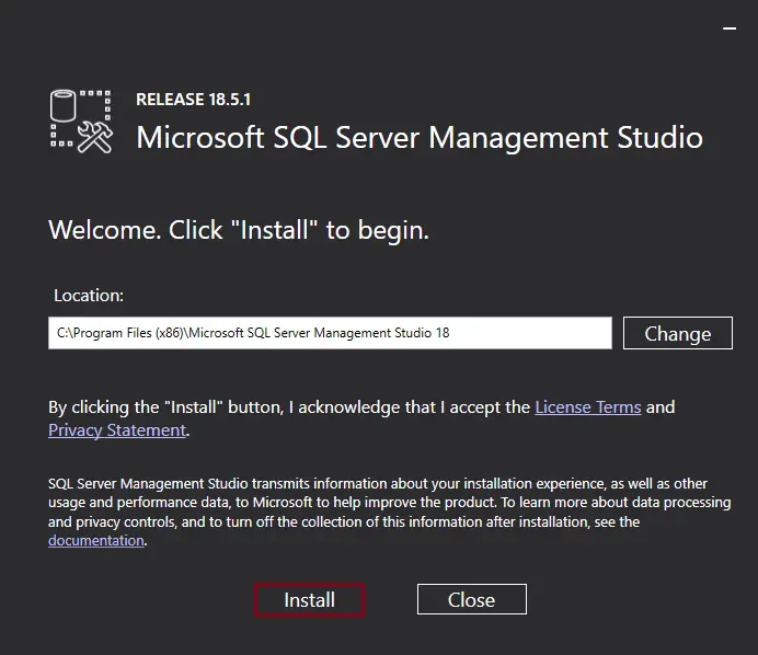 Install SQL server management studio