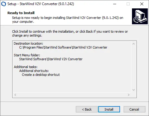 Install StarWind V2V converter