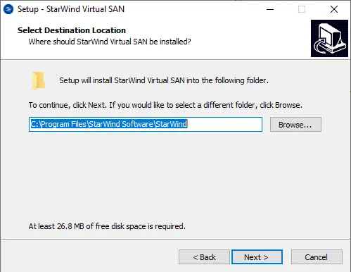 Install StarWind VTL destination location