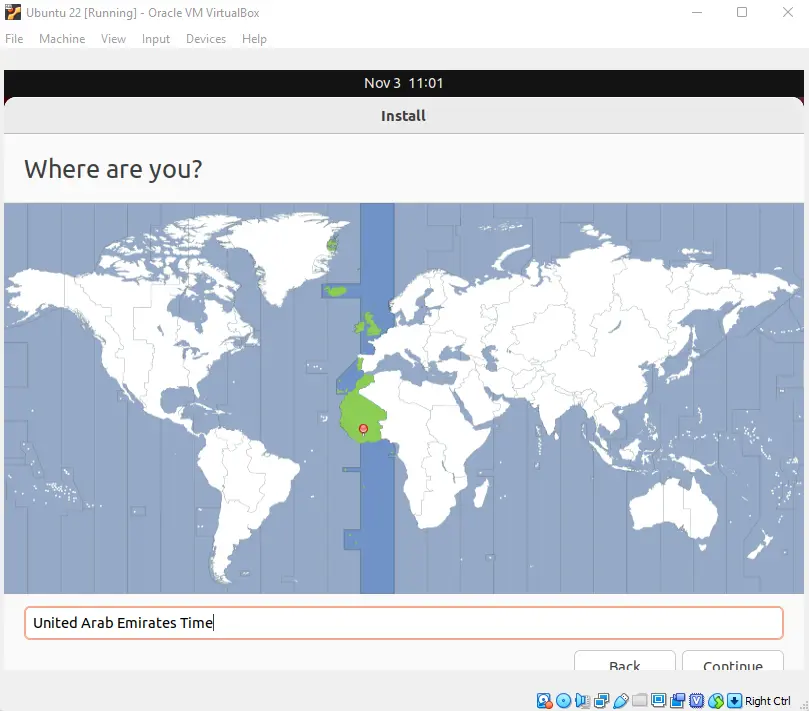 Install Ubuntu on VirtualBox timezone