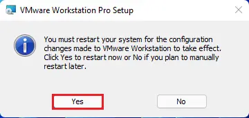 Install VMware Workstation restart now