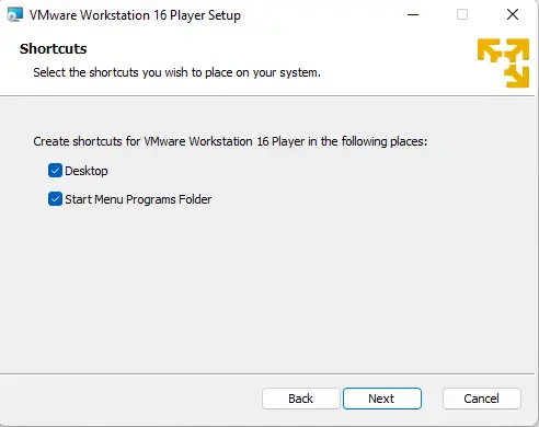 Install VMware player shortcuts