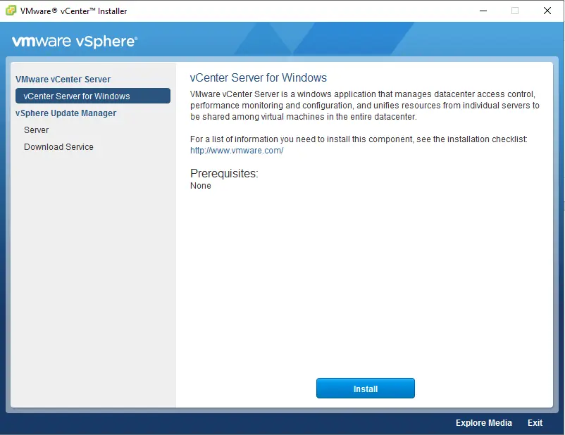 Install VMware vCenter for Windows