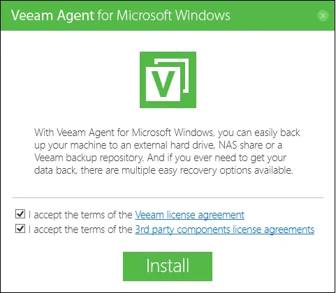 Install Veeam agent for Windows