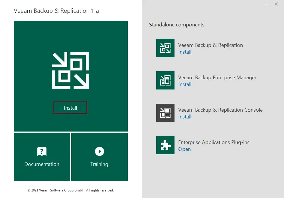 Install Veeam backup & Replication v11a