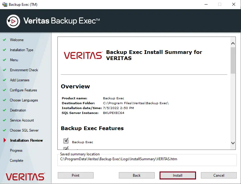 Install Veritas Backup Exec